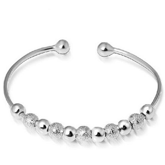 Women s Silver Plated Open Hand Cuff Bangle 9 Lucky Beads Bracelet Jewelry