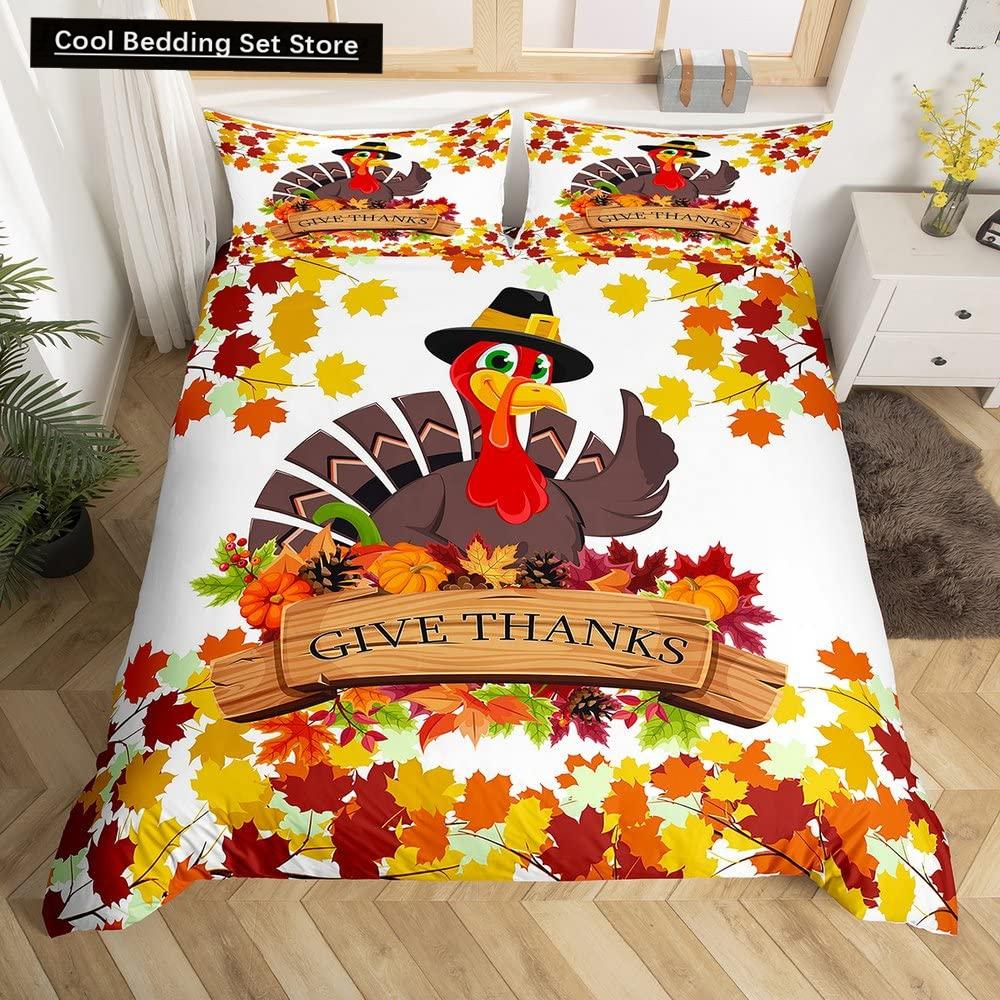 Autumn Tree Leaf King Queen Bedding Set Cartoon Botanical Duvet Cover Fallen Leaves Quilt Cover 2/3pcs Polyester Comforter Cover