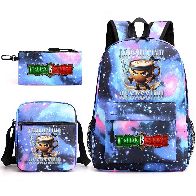 Cartoon abstract Shanhaijing primary school students and teenagers backpack schoolbag tongtongsahur three-piece set L