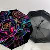 Neon Rainbow Rose Bouquet: Automatic Opening Folding Umbrella with 8-Bone Iron Frame, Perfect for Fans, Travelers, Daily Use, and Festive Gi