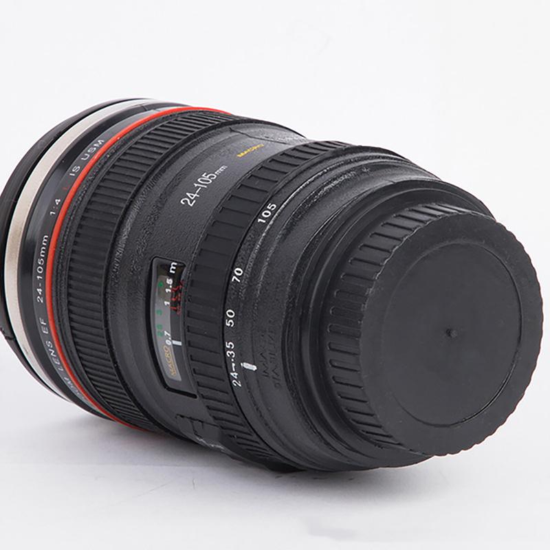 Camera Lens Coffee Mug With Lid Stainless Steel Slr Camera Lens Water Cup Ef24-105Mm Black White Mug Creative Gift Drinkware