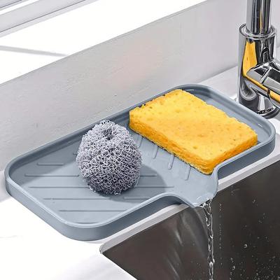 Silicone Self Draining Soap Bar Holder Silicone Kitchen Sink Soap Dish Sponge Tray Counter Caddy Organizer for Dish Soap