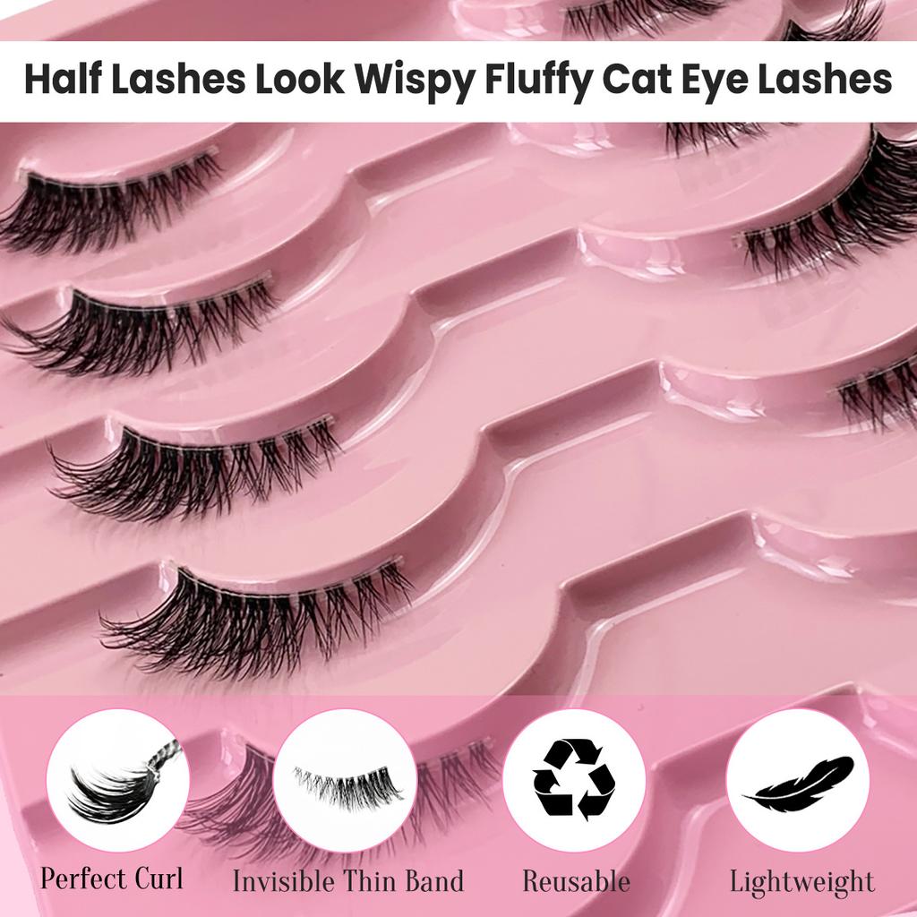 Charming and Sophisticated Fox-style Oblique Flying False Eyelashes, Half Eyelashes, Thick and Curly, Pack of Ten for Makeup