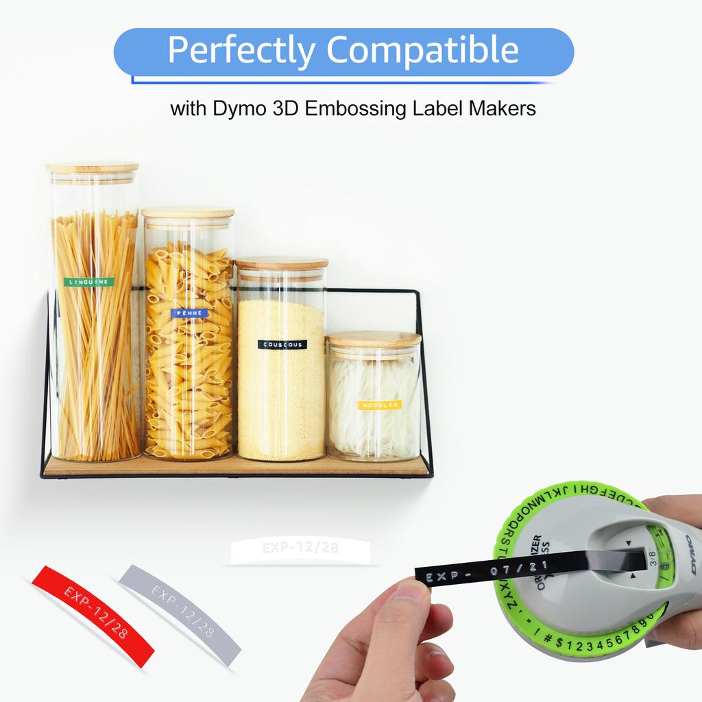 3/5/10PCS 3D Embossing Tapes Compatible for Dymo 520109 898130 9mm/12mm Label Tape For DYMO Embossers Xpress 12965 12966 Maker