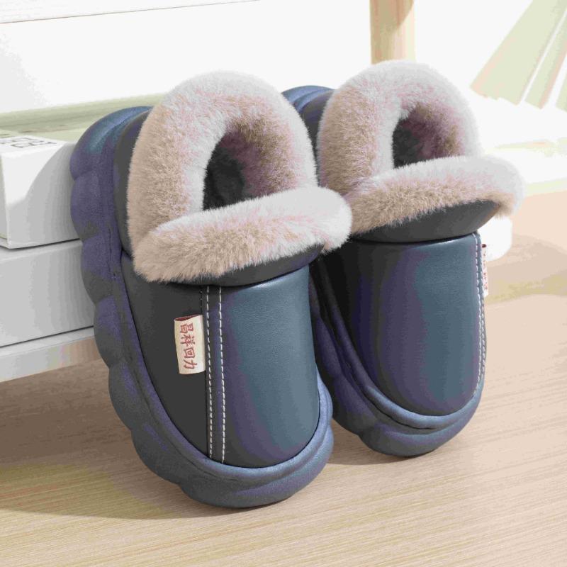 Winter waterproof cotton slippers boys fleece warm thick bottom non-slip new indoor home home parent-child cotton drag girls