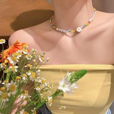 High-End Korean Floral Beaded Pearl Necklace & Bracelet Set for Women