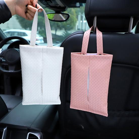 Car Tissue Holder for Dispenser with Woven Visor Hanging Napkin Pattern Universal Armrest