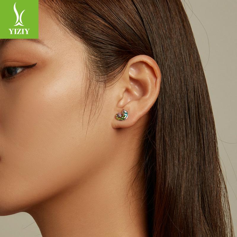 Yin Ziyun Platinum-Plated Chameleon Earrings: Cute Animal S925 Silver for Men & Women - Model BSE587