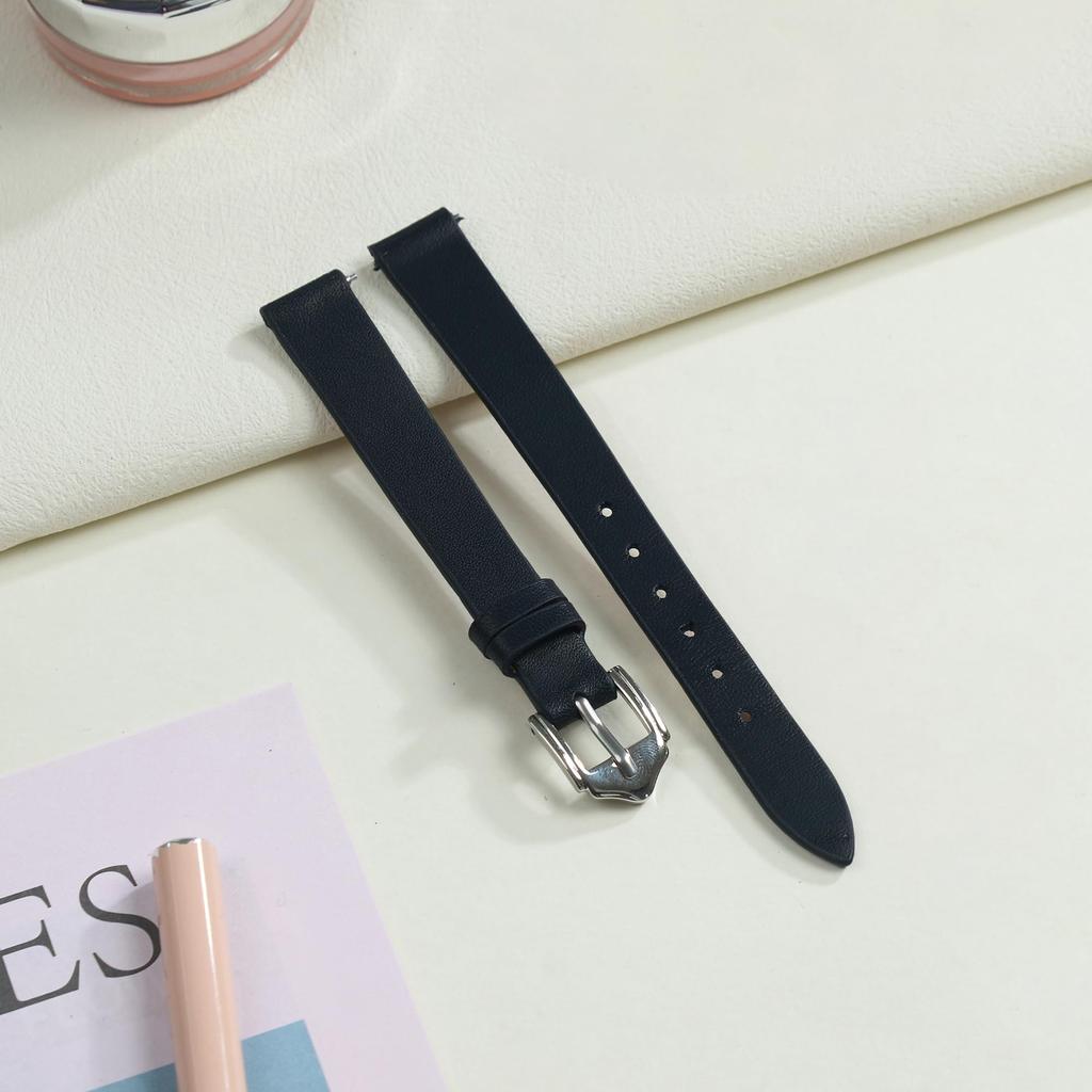 Vinacreations Black 12mm Genuine Cowhide Leather Watch Strap with Quick Release Spring Bars, Women's Calf Leather Replacement Watch Band with Wrist