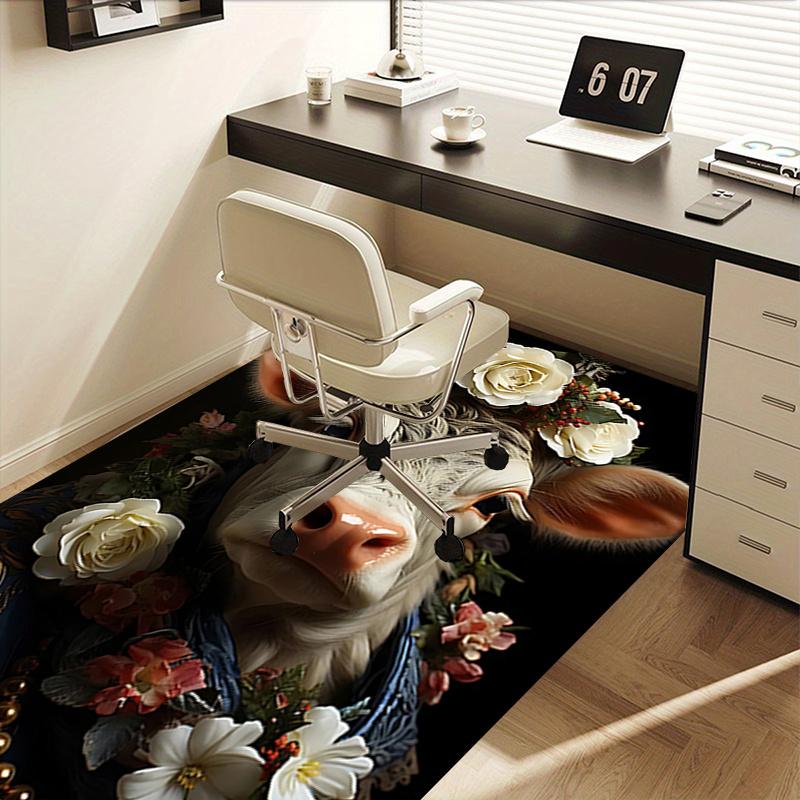 Rose Cow Theme Chair Mat: Office Carpet Oversized Rug for Home Decor, Sofa Mat, Gift Idea for Cow Lovers, Bedroom, Living Room, and Various Rooms