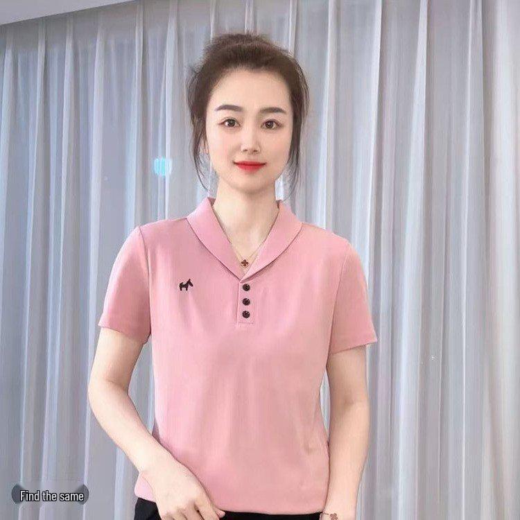 2026 Summer Embroidered Lapel Short Sleeve T-shirt XL recommended 55-60 kg