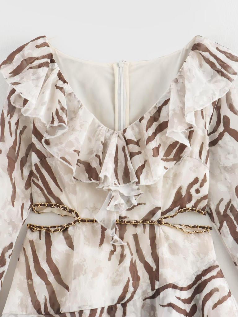2025 Spring Women's European & American Casual Leopard Print Ruffle Dress