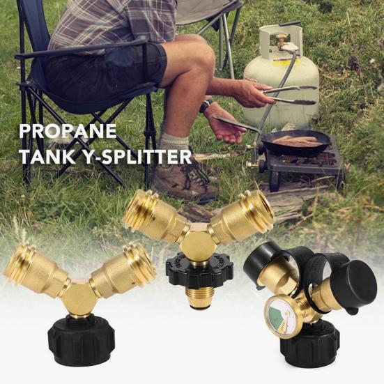 2-Way Gas Tank Adapter with Gas Level Indicator Gauge Metal Propane Tank