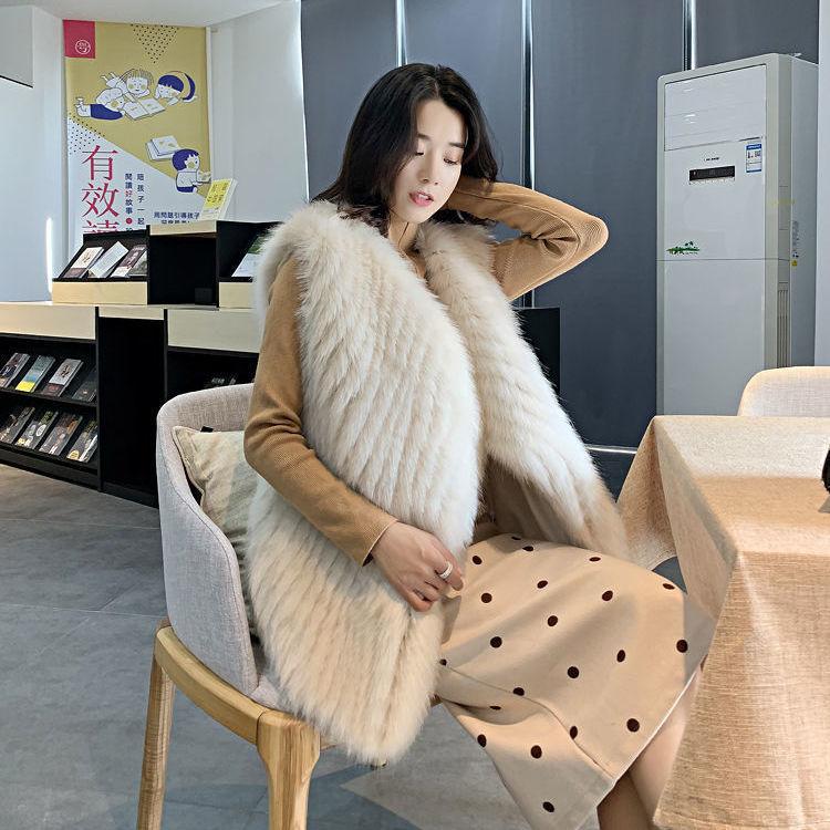 

Осенне-зимний тканый искусственный мех лисы, искусственный меховой жилет, женская куртка средней и длинной длины с интегрированным мехом, жилет Mao Mao L 130-75kg абрикосовый