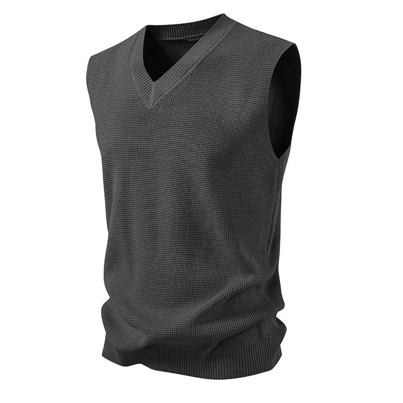 Gilet da uomo moda casual largo tinta unita maglia grossa senza maniche scollo a V