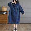 Women Casual Long Dress Turn-down Collar Solid Color Loose Female Denim Dresses