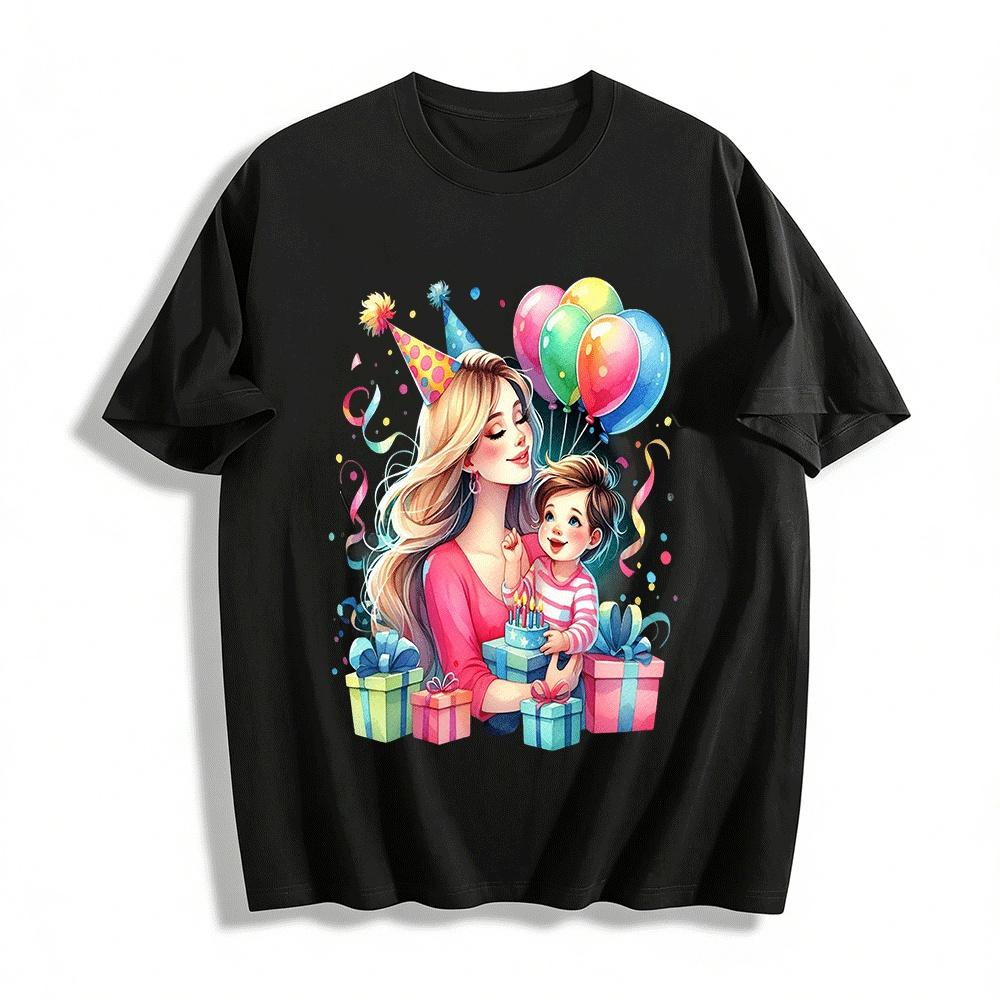 Parent Child Birthday Party Print Tops Family Holiday Themed Tees Pure cotton T-shirt XXS