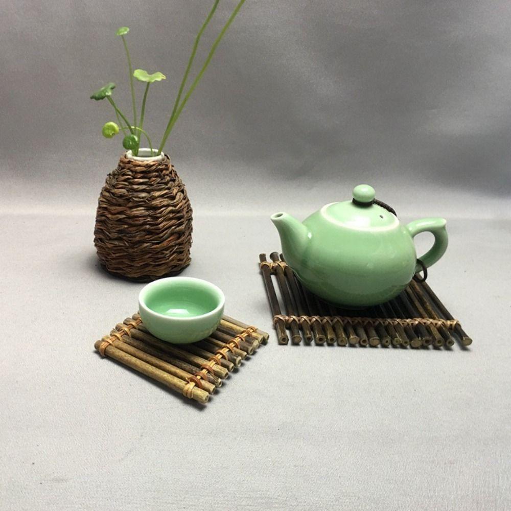 Sqaure Rectangle Bamboo Raft Coaster Bamboo Anti-slip Mat Multi-purpose Heat Insulation Pad  Tea