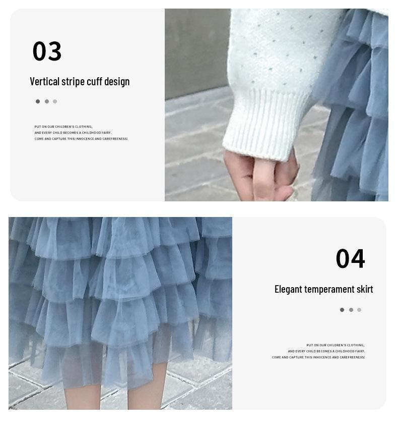 Girls' Spring and Autumn 2025 Korean-Style Knit Sweater & Skirt Set