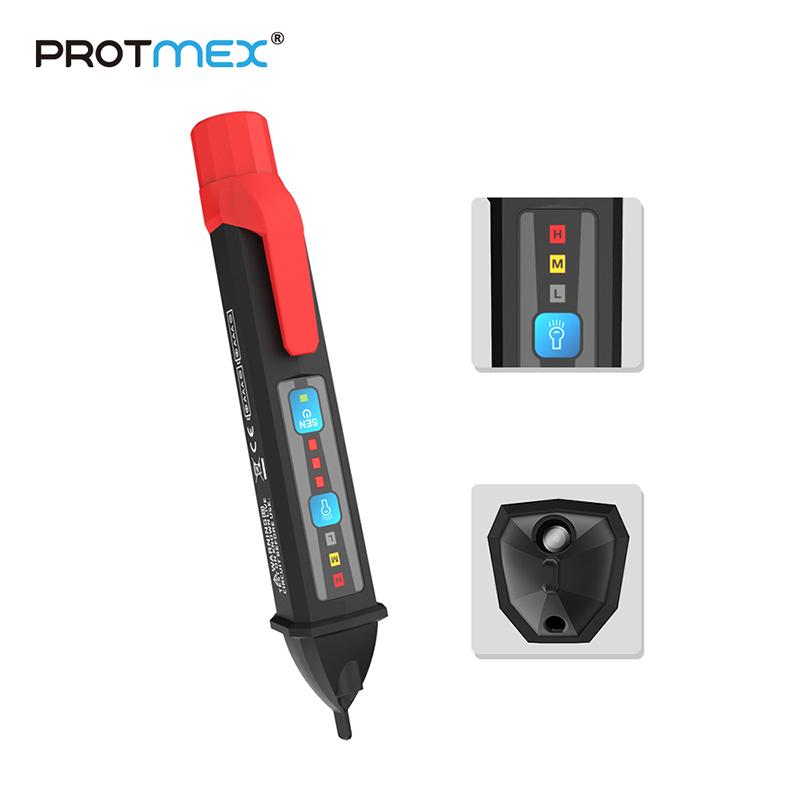 

PROTMEX PT51 Non-Contact AC Voltage Detector Tester Meter 12V-1000V Pen Style Voltage Detector LCD Alarm Self-Testing