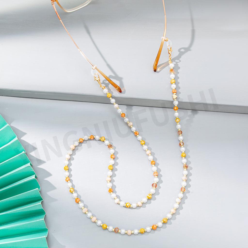 Color Pearl Crystal Beaded Glasses Chain Fashionable Mixed Color Women's Temperament Glasses Rope Neck Lanyard