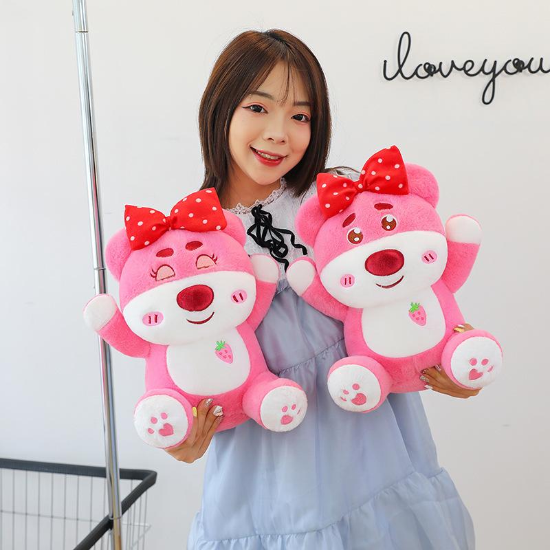 25/40cm Sevimli Pembe Çilekli Ayı Peluş Oyuncak Büyük Sevimli Ayı Bebek Kız Çocuk Uyku Yastığı Sevgililer Günü Oda Dekorasyonu Hediye