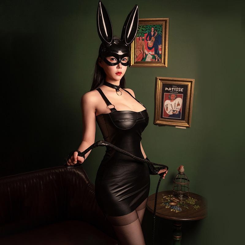 Sexy Underwear Wild Patent Leather Nightclub Dance Bunny Hip Dress Suspender Nightdress Women's Locomotive Suit Suit