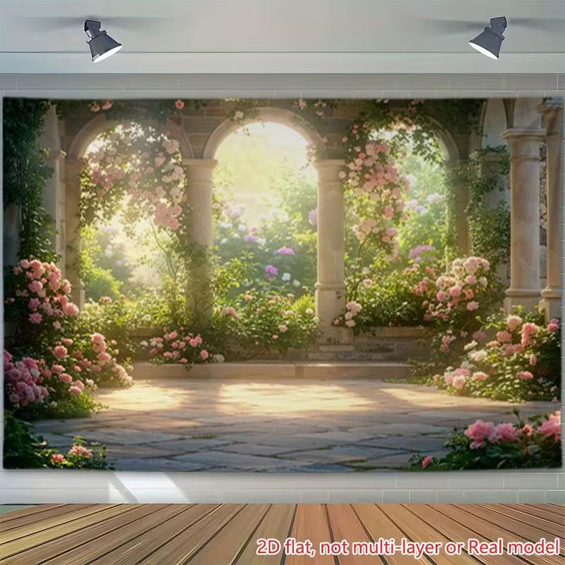 

2D Dreamy Garden Backdrop Sunlit Stone Arches Portrait Studio Background 47.2x31.5inch/120*80cm
