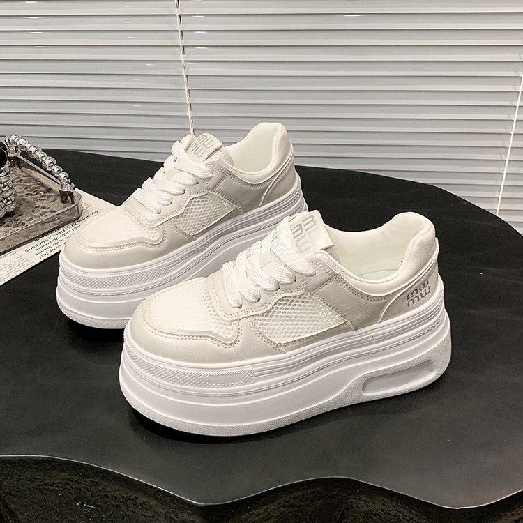 Net shoes 2025 spring new leather platform casual little white shoes women's height-increasing muffin shoes casual sports board shoes women