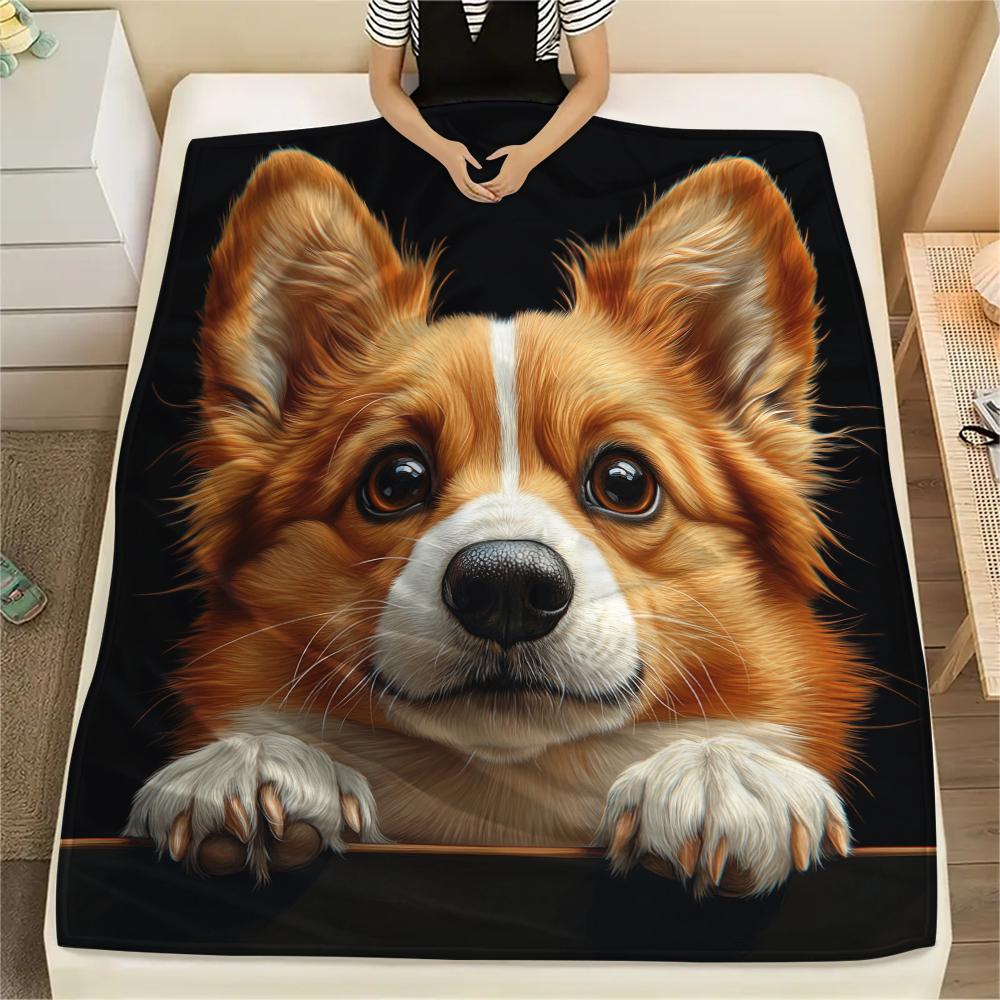 Cute Corgi,pattern Flannel Blanket, High Quality Comfortable for All Seasons, Home Decor, Warmth and Comfort, Perfect for Gifts.