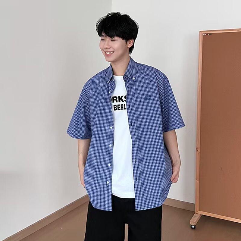 

Рубашка с длинными рукавами с буквенным принтом 2024 года в японском стиле в стиле Гонконга, свободная рубашка для мужчин, летняя модная универсальная повседневная куртка 2XL синий