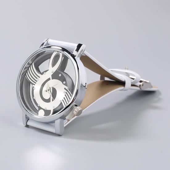 Fantastic Musical Note Notation Hollow Faux Leather Strap Quartz Wrist Watch