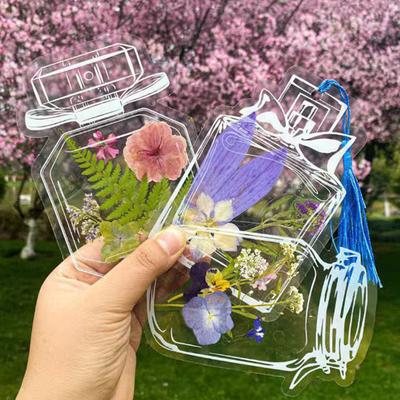 20/100 szt. DIY transparentne suszone kwiaty zakładki przezroczyste prasowane kwiaty zakładki z frędzlami samoprzylepne słoiki naklejki