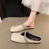 Fashion Bowknot Pearl Flat Bottom Baotou Half Slippers Women New Summer Shallow Mouth Mary Jane Single Shoes Casual Slides