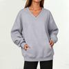 Damen V-Ausschnitt Langarm Pullover Sweatshirt mit Tasche für Herbst und Winter