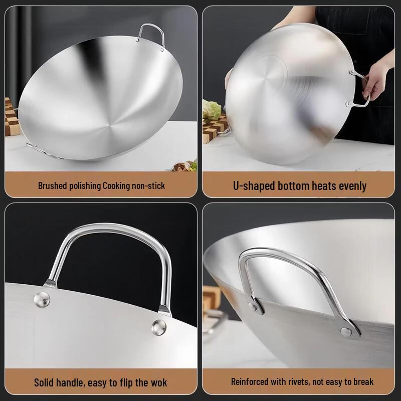 Wok din oțel inoxidabil 316 cu două mânere ZISIZ