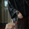 Retro Black Patchwork Linen Shirt with Frayed Edges and Frog Buttons