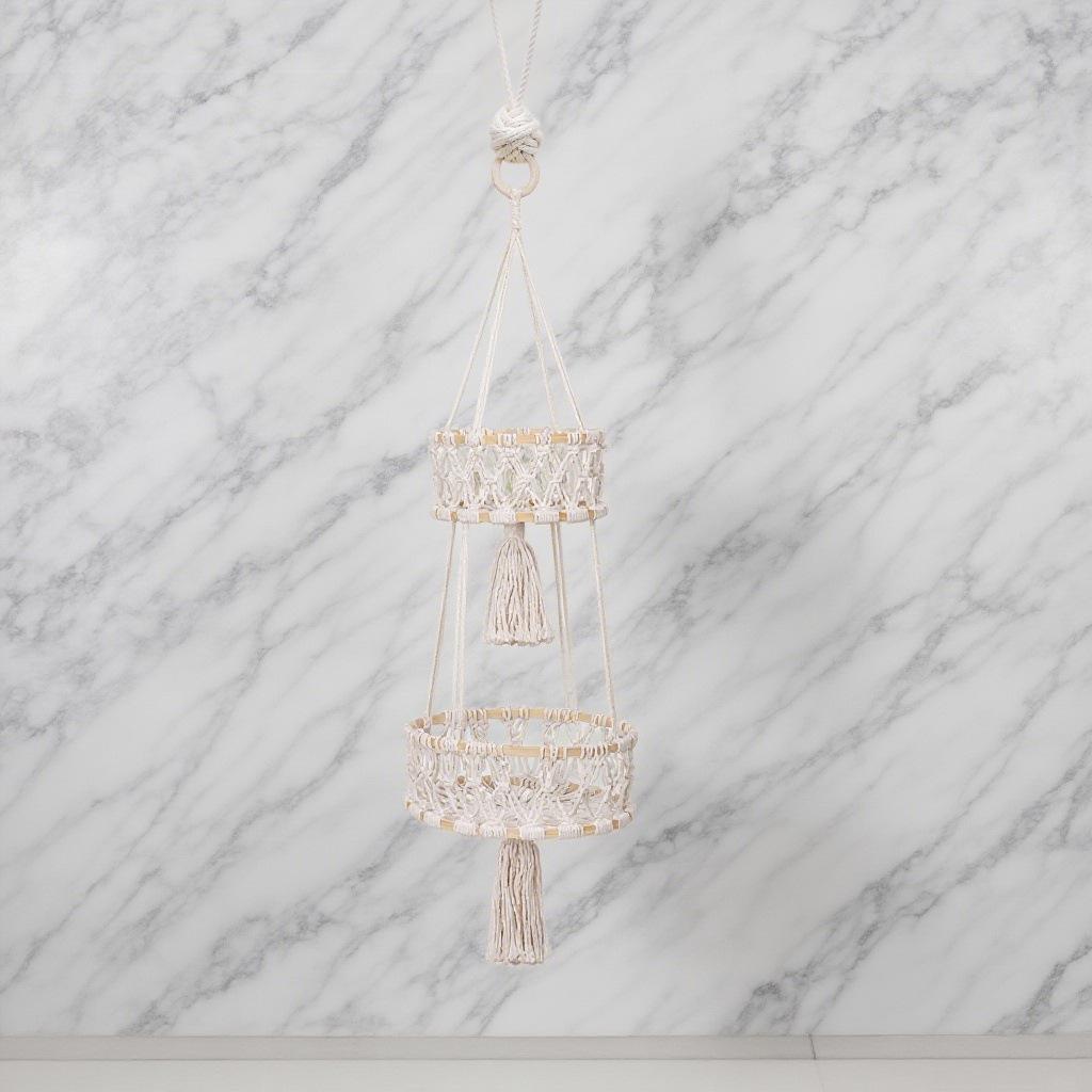 Hand-Woven Cotton Rope Fruit Basket Set: Three-Piece Living Room Hanging Decor.