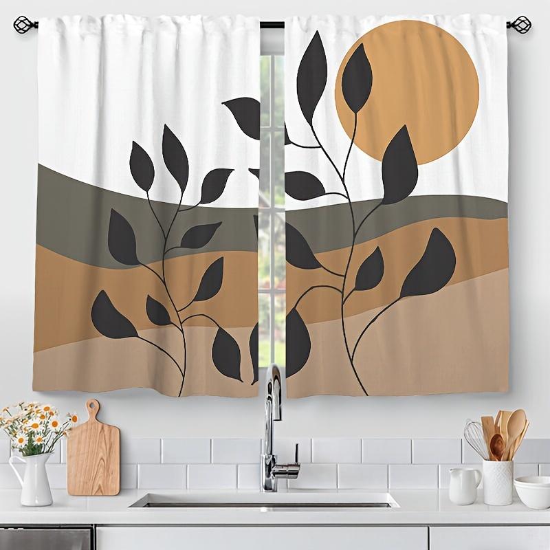 2 Panels Leaf Nordic Geometric Printed Curtain Rod Pocket Window Treatment For Bedroom Office Kitchen Living Room Home Decor