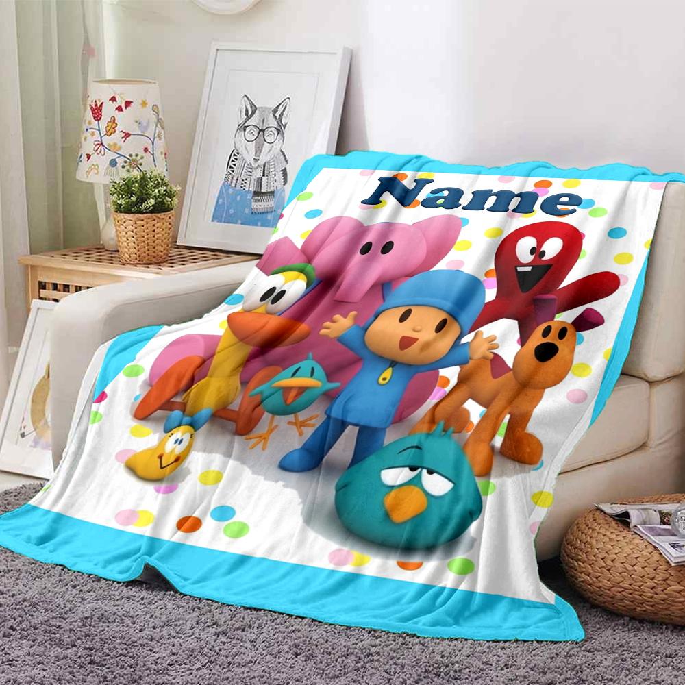 Custom Name Pocoyo Theme Printed Blanket Perfect For Couch Bed Travel Outdoor Use Machine Washable Cozy Durable