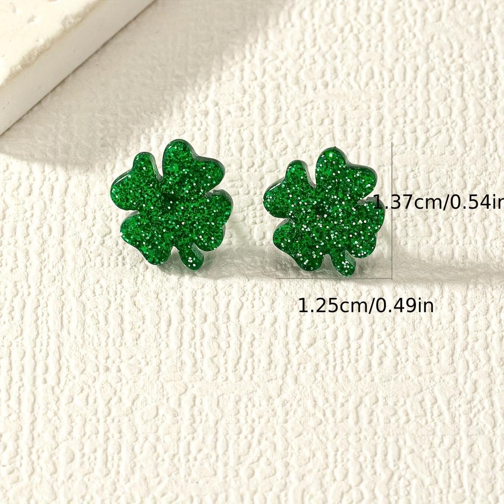 Green four-leaf clover stud earrings, summer small fresh acrylic material, daily commuting