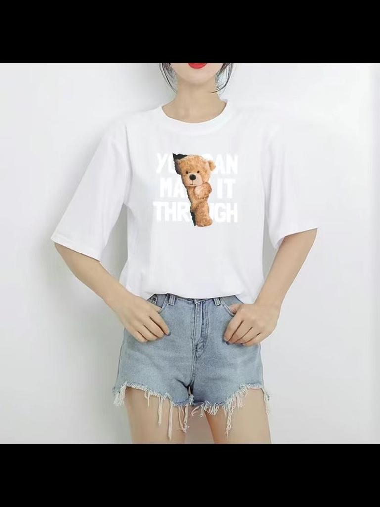 European and American spot printed crew neck T-shirt spring and summer casual short-sleeved crew neck top short-sleeved women's T-shirt