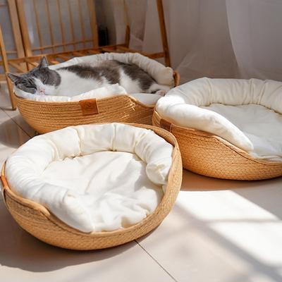 Four Seasons Pet Bed Kennel for Cat Puppy Dog Beds Sofa Handmade Bamboo Weaving Cat  Cozy Nest  Pet Accessaries