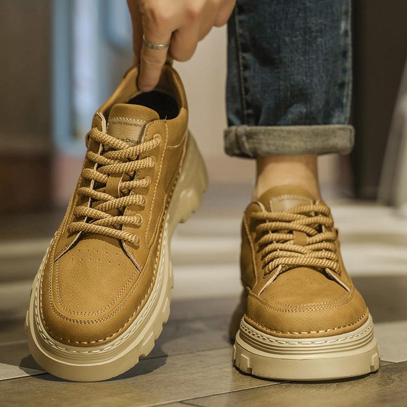 Shoes Winter British Style Retro Board Shoes Casual Leather Shoes Genuine Leather Waterproof Non-slip Heightening Martin Shoes