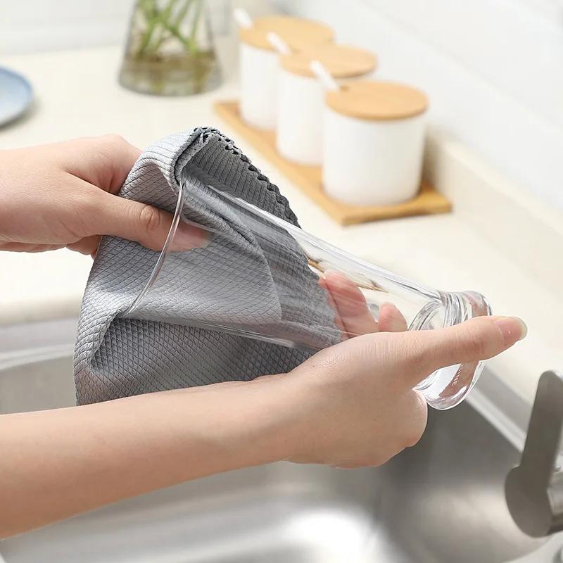 Microfiber Fish Scale Dishcloths Kitchen Super Absorbent Oil-proof Washing Rag Glass Window Wipe Cloth Household Cleaning Cloths