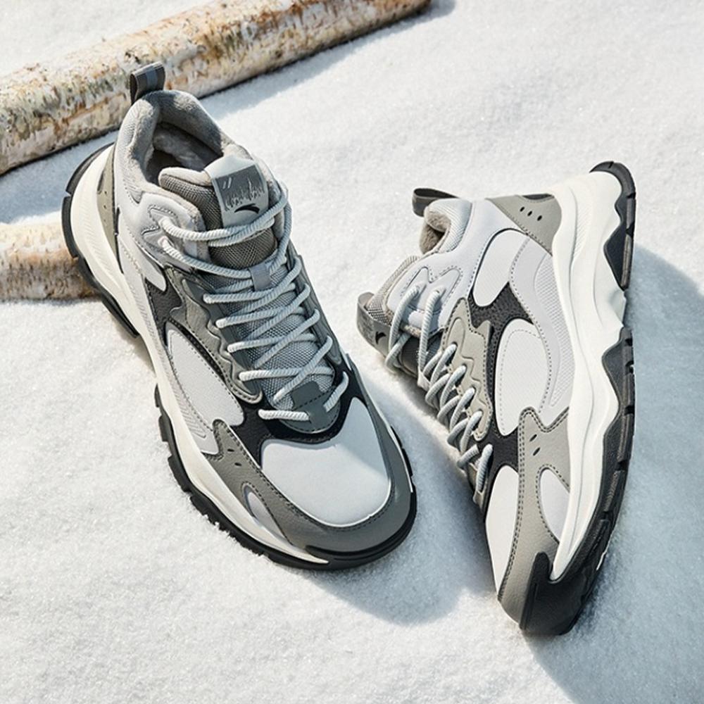 Anta Retro Fashion Fleece Lined Non-Slip Wear-Resistant Warm High-Top Casual Shoes Men Casual Shoes Light-Gray 112348984-2