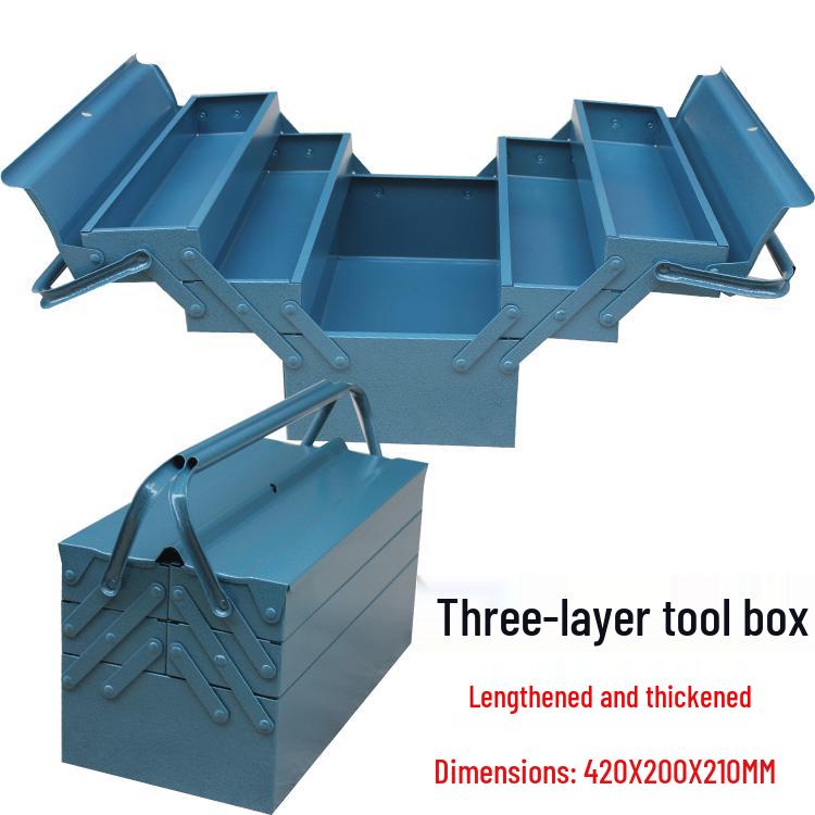 Portable Multi-functional Metal Toolbox: Large Storage for Household Tools & Electrician Repairs