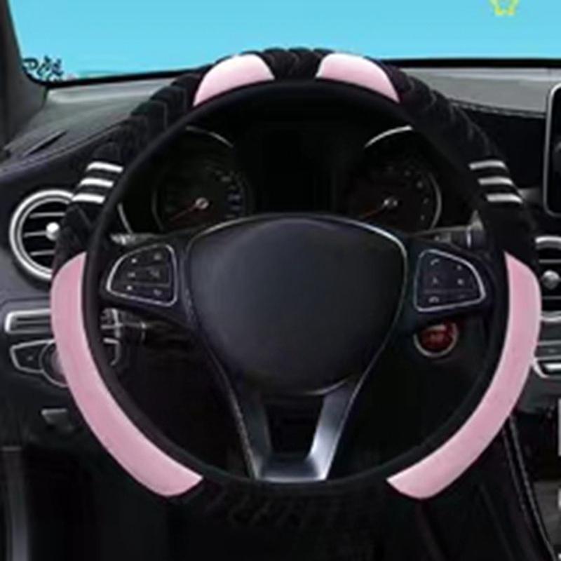 38cm Fashionable Plush Car Steering Wheel Cover Elastic No Inner Ring Cute Dirt Resistant All Season Universal Handle Cover