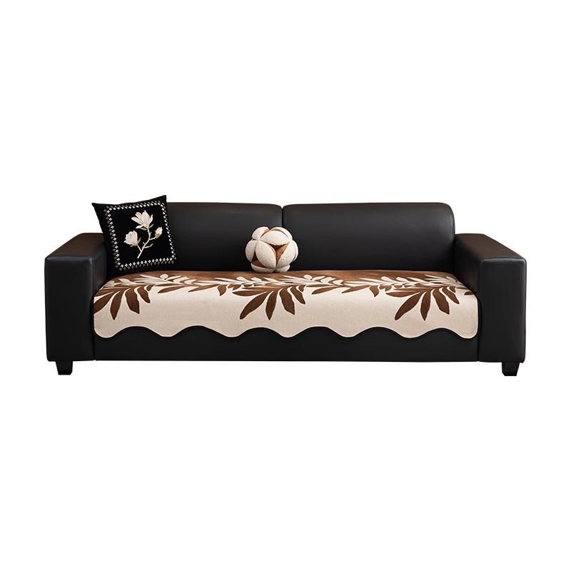 Retro Special-Shaped Sofa Cushion Universal In All Seasons Irregular American Chenille Autumn And Winter Big Black Cow Leather Seat Cushion Cover