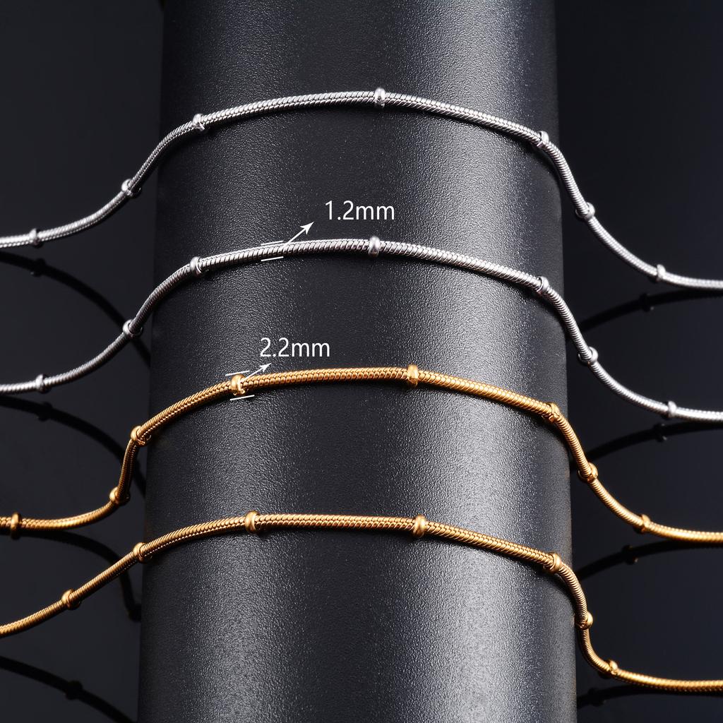 Thin Stainless Steel Round Snake Chain with Bead Necklace for Women Ladies Gold/Copper Color Choker On Neck Jewelry Accessories